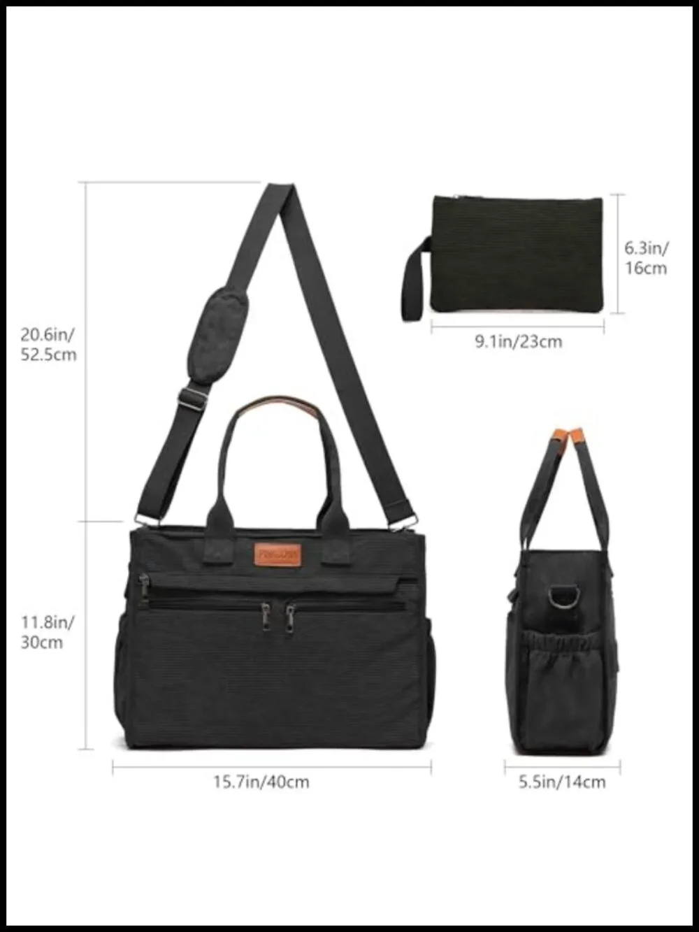 2-Piece Corduroy Tote Set, 14-Pocket Laptop Work Bag with Padded Compartment